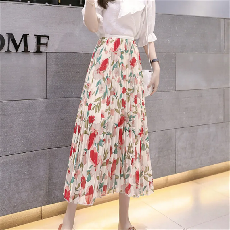 Fashion 2019 Women Chiffon Pleated BOHO Ladies Floral Jersey Gypsy Long Maxi Full Skirt | Женская одежда