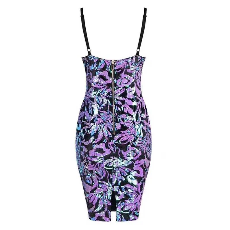 

Wholesale 2020 New woman's dress multicolor Spaghetti Strap V-neck Sequin Sexy celebrity cocktail party Bandage dress