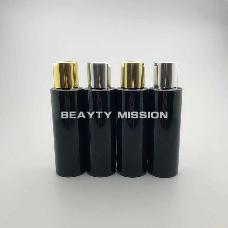 BEAUTY MISSION 48 шт./лот 100 мл черная пустая пластиковая бутылка с золотой/серебряной