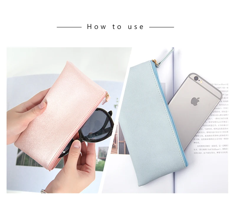 Модная мягкая полиуретановая сумка для ручек, дорожный мешочек для косметики, деловая сумка для карандашей, 8 цветов, милый чехол для карандашей, школьные офисные принадлежности