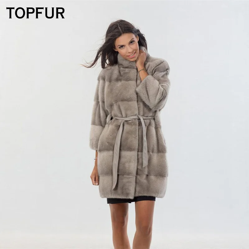 TOPFUR Fashion New Style Real Mink Fur Coat Women 2019 Winter 85 CM Long Luxury Genuine Jacket With Stand Collar Coats | Женская одежда