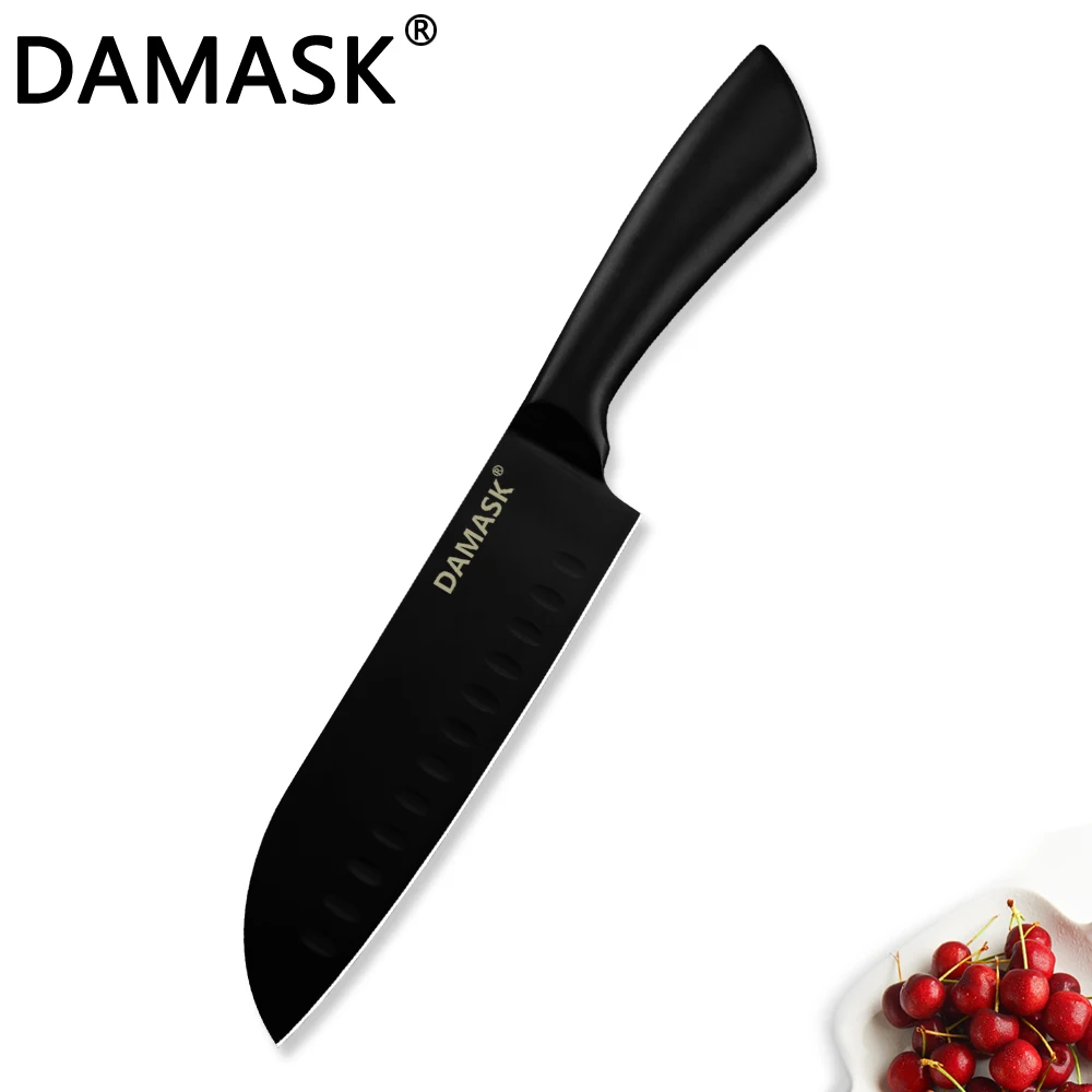 7 inch Santoku Knife Дамасский черный кухонный нож, ножи из нержавеющей стали, японские кухонные ножи Santoku, профессиональные прочные кухонные приборы - Цвет: 7 inch Santoku Knife