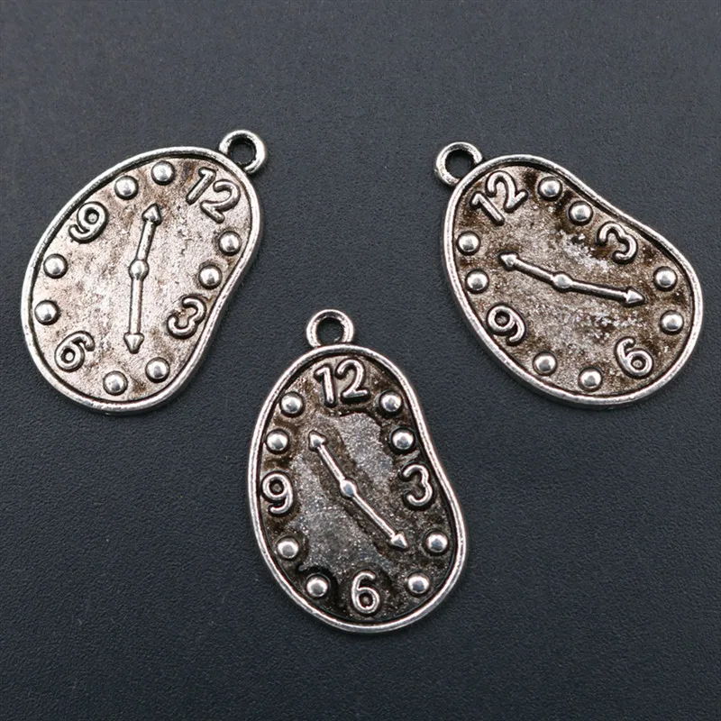 

WKOUD 6pcs Silver Color Metal Irregular Clock Charm Vintage Necklace Bracelet DIY Handmade Jewelry alloy pendants A1684
