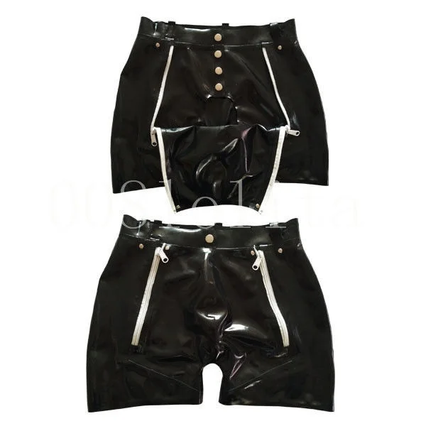 

100%Latex Rubber Gummi Cool sport Black shorts with unique zippers Size XXS~XXL