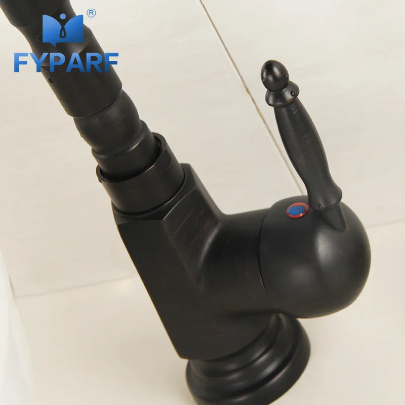 

FYPARF Waterfall Bathroom Faucet Basin Mixer Black Taps Sink Water Mixer Single Handle Vintage Faucet Cold and Hot China Taps
