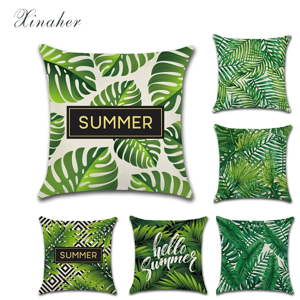 

Green tropical plant series Mori summer theme Cotton Linen Throw Pillow Cushion Cover Car Home Decoration Sofa Decorative Pillow