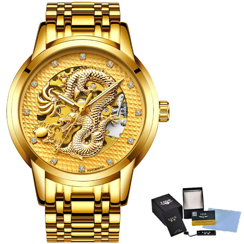 Relojes Hombre Дракон Скелет автоматические механические мужские наручные часы Полный