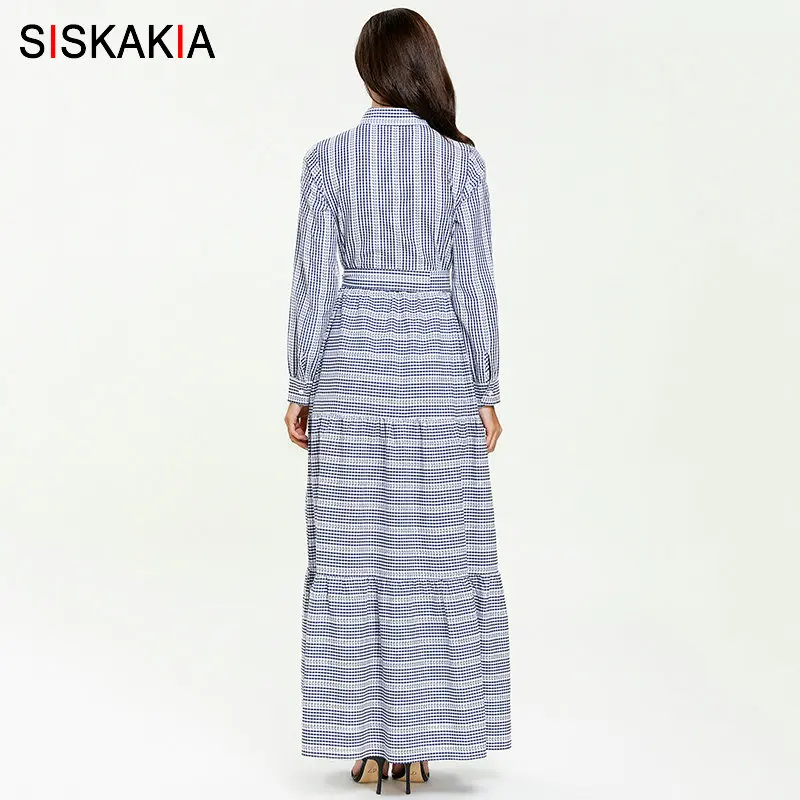 Siskakia платье-рубашка, длинное винтажное клетчатое лоскутное платье макси, офисное женское платье с отворотом и длинным рукавом, однобортная одежда для кормления, новинка