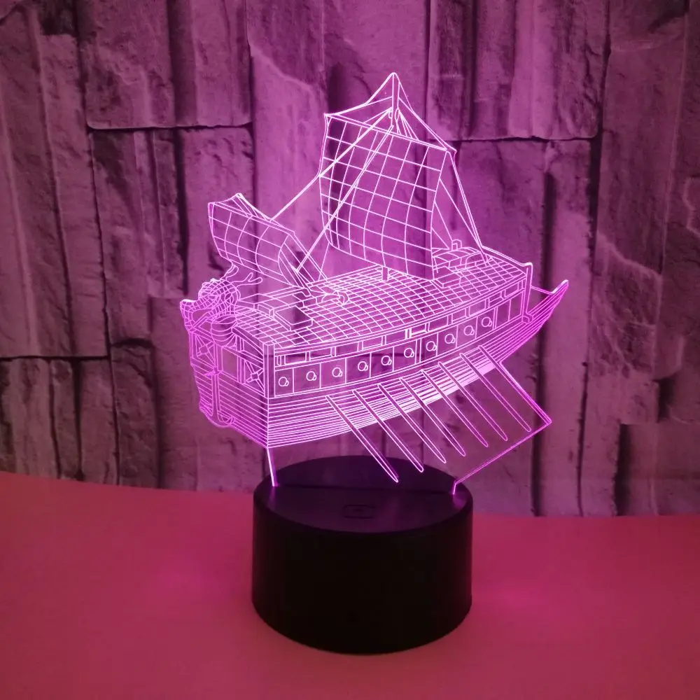 Новый парусник 3d огни красочный сенсорный Led стерео видение маленький ночник