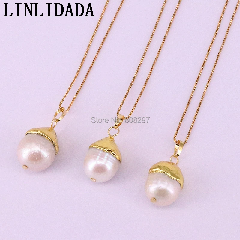 

8Pcs Gold Color Drop shape Natural Pearl Pendants, Freshwater Pearl Bead Pendants Necklace for women