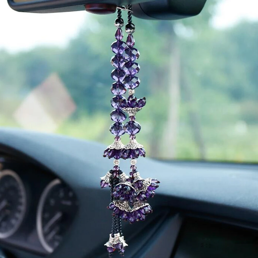 

Car Pendant Bauhinia Flower Crafts Crystal Hanging Ornaments Automobiles Interior Rearview Mirror Home DIY Decor Accessories