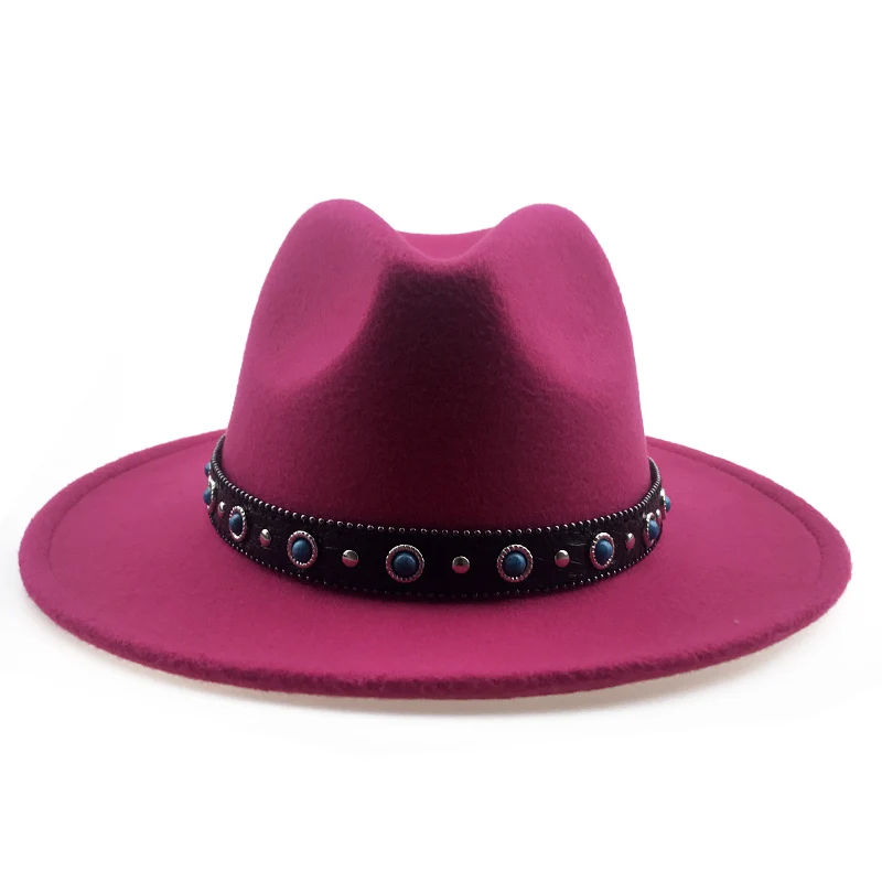Rose Felt hats Новые осенние фетровая шляпа с красивым поясом для Для женщин Для мужчин зимние Джаз Панама Шапки Винтаж шляпа Кепки широкими полями чувствовал шапки YY18098 - Цвет: Rose Felt hats