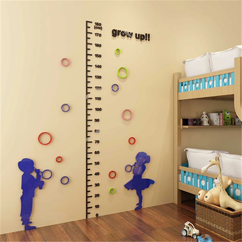 

Baby Measure Height stickers 3D Stereo Acrylic wall stickers bubble cartoon kids rooms kindergarten height sticker ruler Decor