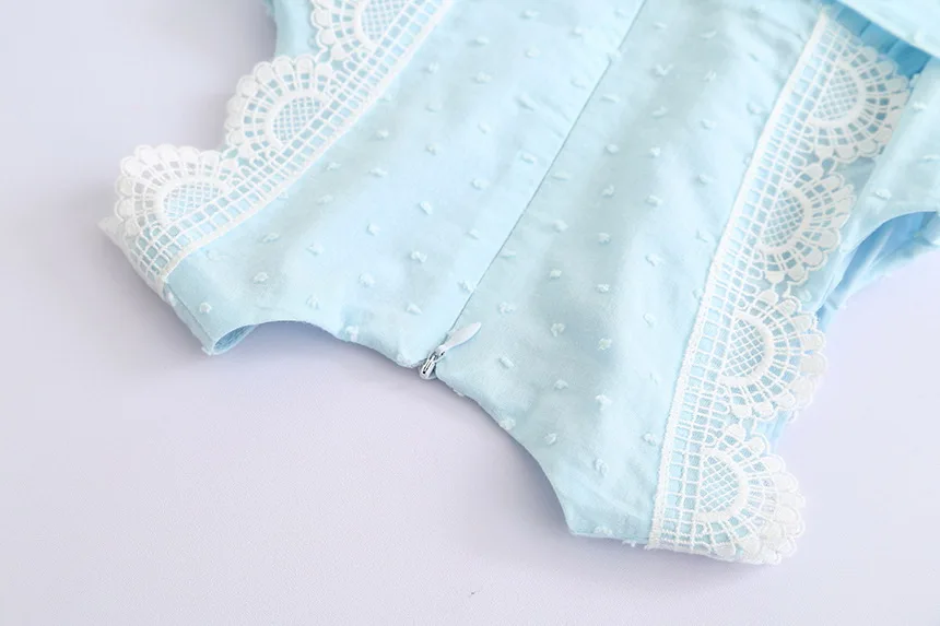 Retail Girls Summer Lace Cotton Dress Children Clothes Light Blue Sleeveless Causal Drawstring Dresses 2-7Y LT010 | Детская одежда и