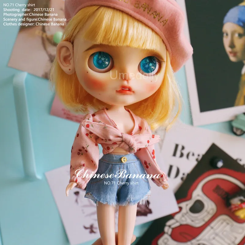 1 шт. милая рубашка с длинными рукавами и рисунком вишни шорты для Blyth Doll Pants джинсы