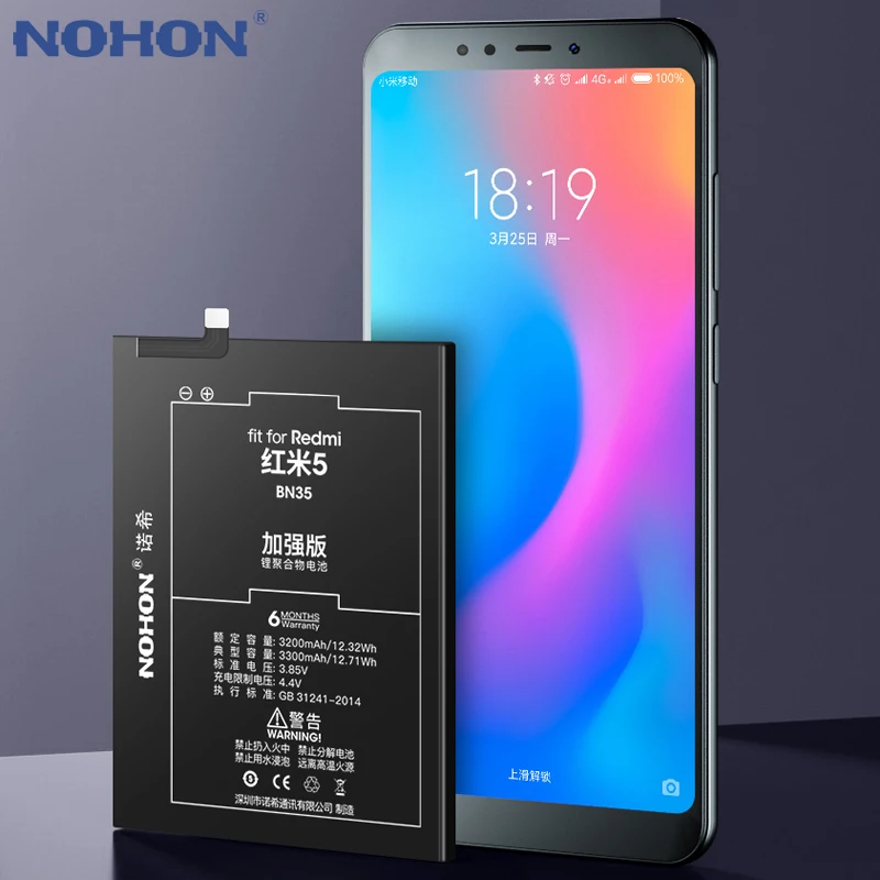 Аккумулятор NOHON для Xiaomi Redmi 5 Plus 3 Pro 3S 4X 5A BN35 BM47 BM4A BN44 BN34 | Мобильные телефоны и