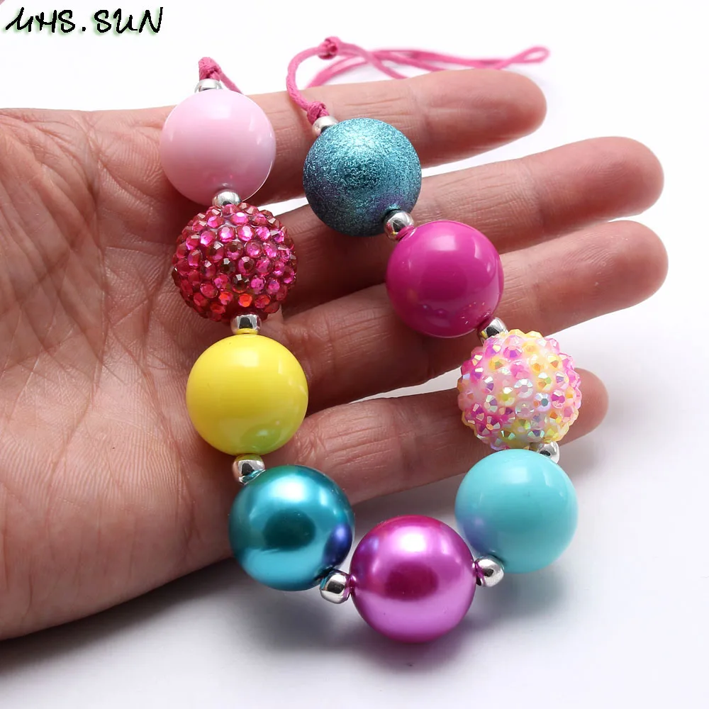 MHS.SUN Cute Baby Chunky Bubblegum Beaded Necklace Adjustable Rope Handmae Jewelry For Girls Toy Kids Gift 1PC | Украшения и
