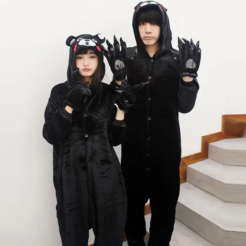 Кигуруми мультфильм аниме черный Kumamon Onesie пижамы Хэллоуин Косплей костюмы