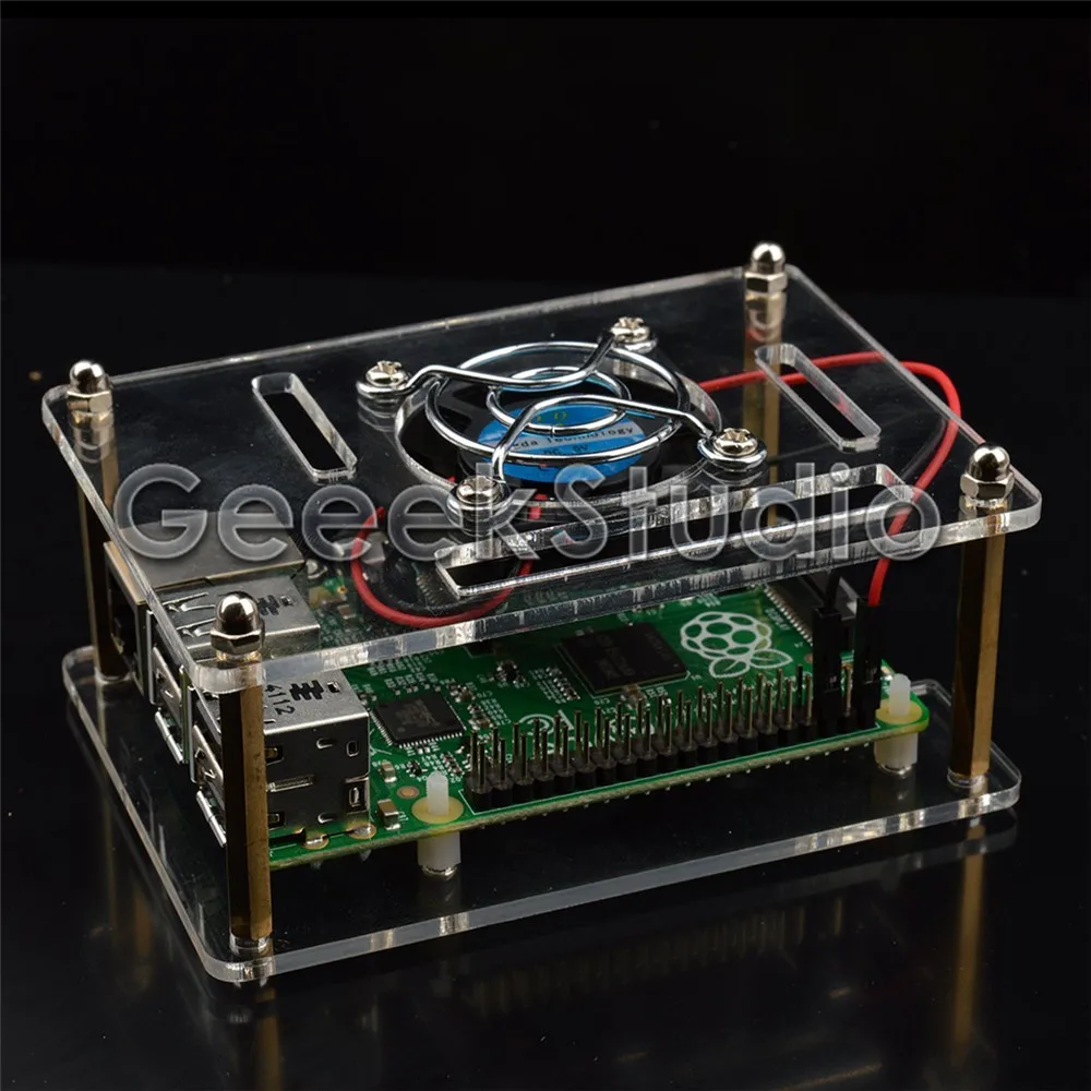 Raspberry Pi 3 Model B комплект + прозрачный акриловый корпус с охлаждающим вентилятором