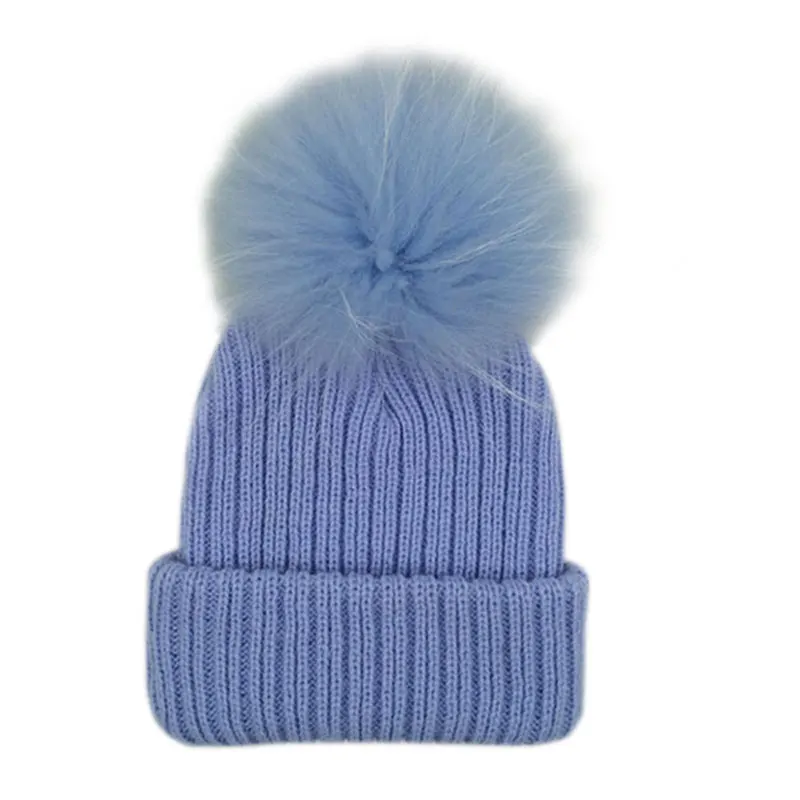 Children'S Winter Cotton Hat Fur Pom Kids Warm Knitting Cap Beanie Hats For Girls Boys Baby | Детская одежда и обувь