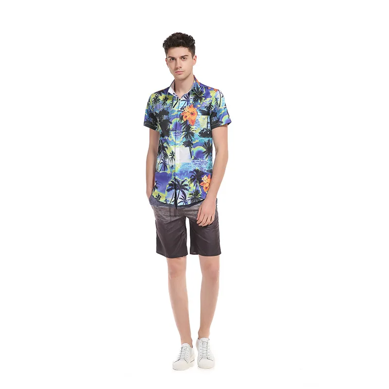 Hot Selling2018 Summer Shirt Men Thin Short Sleeve Casual Shirts 3D Print Hawaii Beach Cool Slim Camisa Masculina Red Blue | Мужская