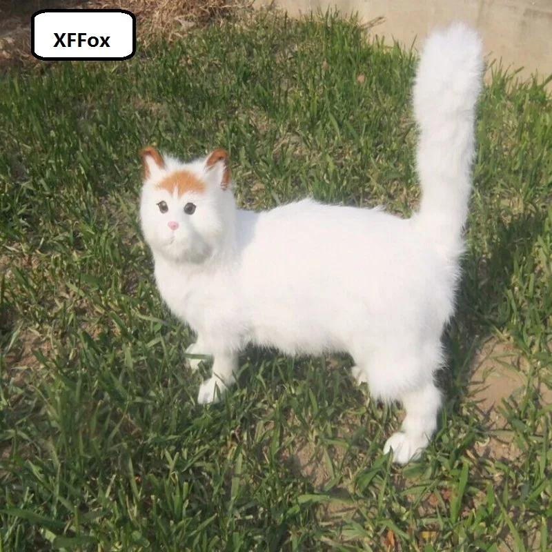 Большая реальная жизнь желтая голова модель кошки из пластика и меха белая