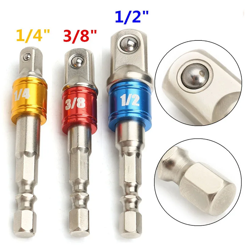 

YEODA 3PC/Set Colour Hexagonal Screw Driver Wind Approval Replace Rod 1/2 Square 3/8 Sleeve 1/4 Motor-Driven Screwdriver Use