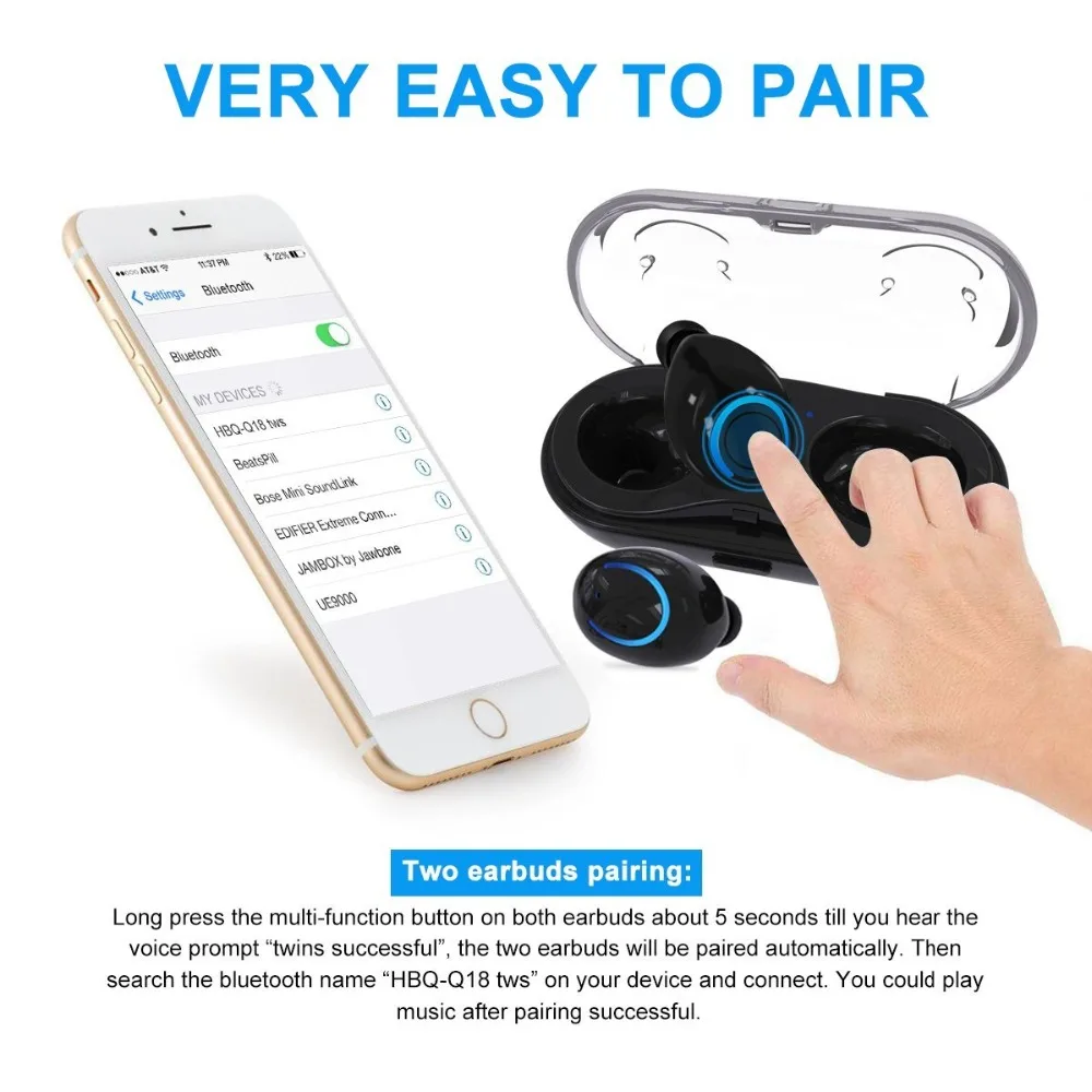 HOTGO True беспроводные наушники TWS стерео Bluetooth гарнитура со встроенным HD микрофоном