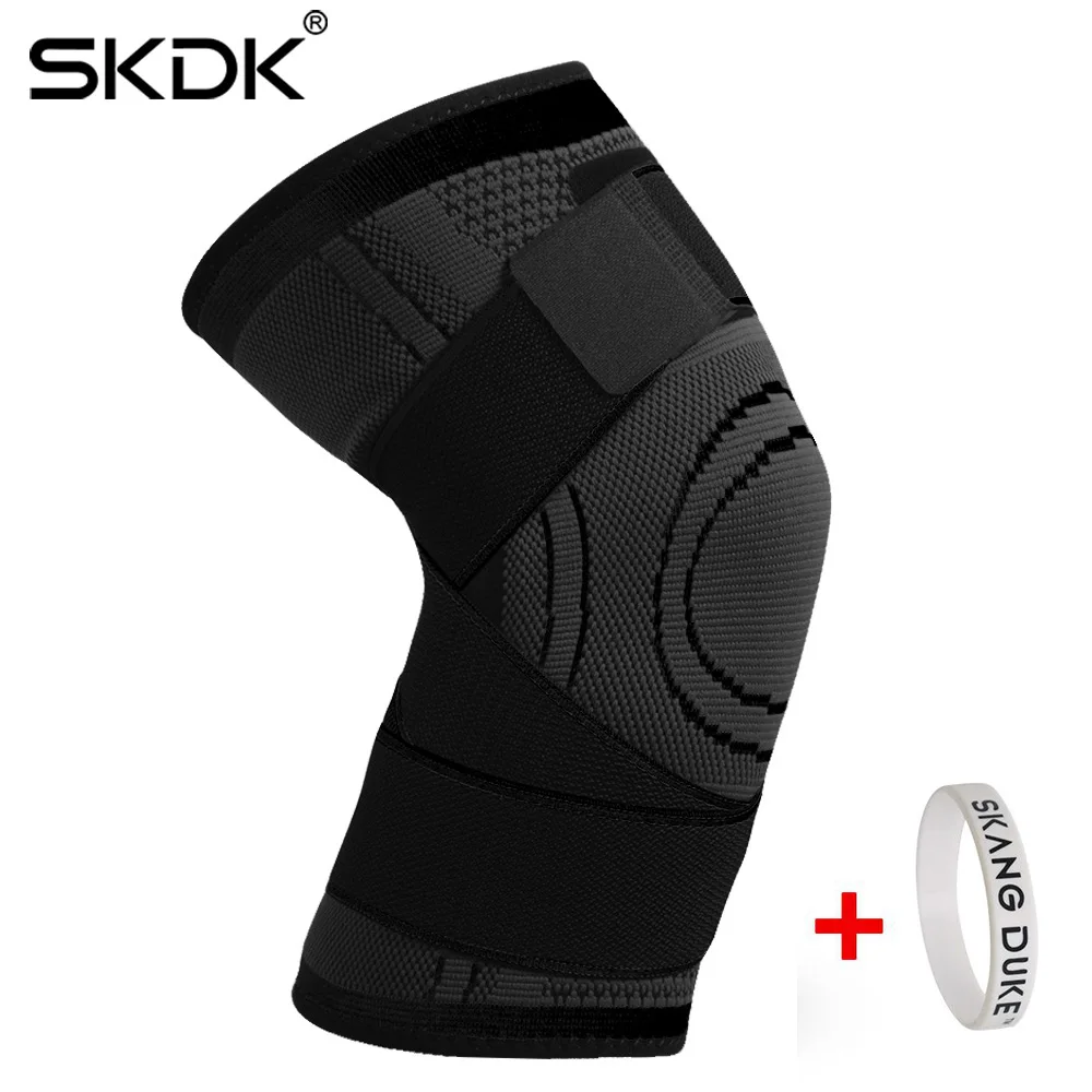 Black with Band SKDK 1 шт. нескользящий наколенник компрессионный наколенник рукав спортивный наколенник для бега Баскетбол Фитнес Велоспорт Теннис наколенник поддержка - Цвет: Black with Band