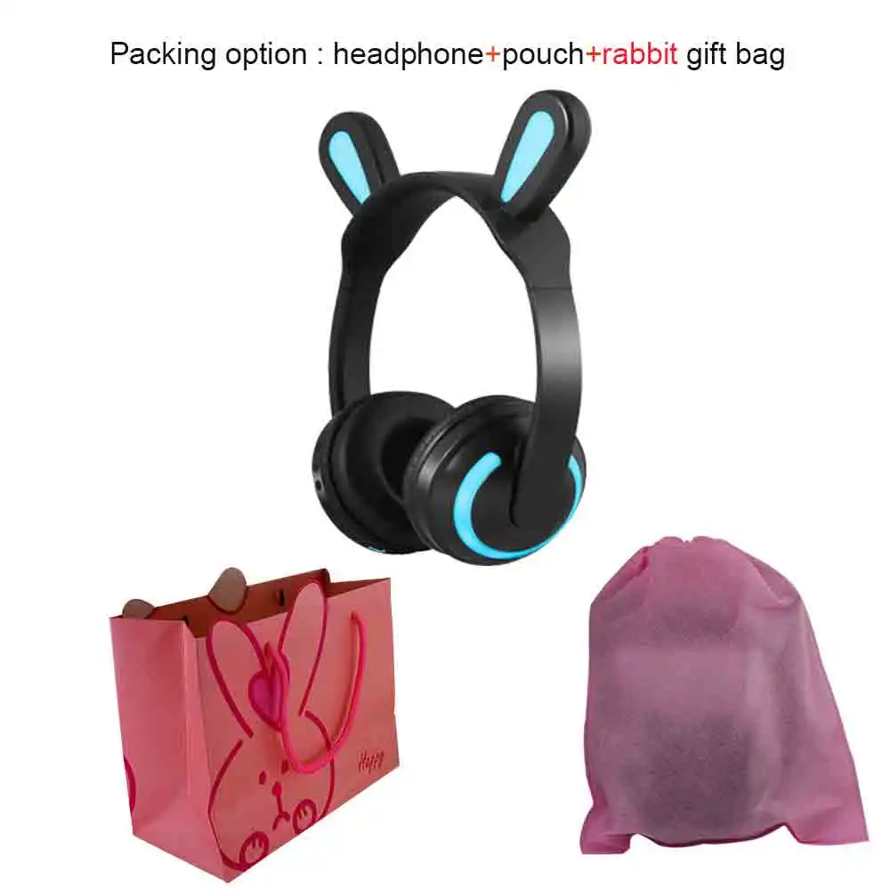 rabbit ear headphone BONWAYE беспроводные Bluetooth кошачьи наушники с семью видами светодиодный светильник мигающий Светящийся Косплей Необычные кошачьи наушники подарки - Цвет: rabbit ear headphone