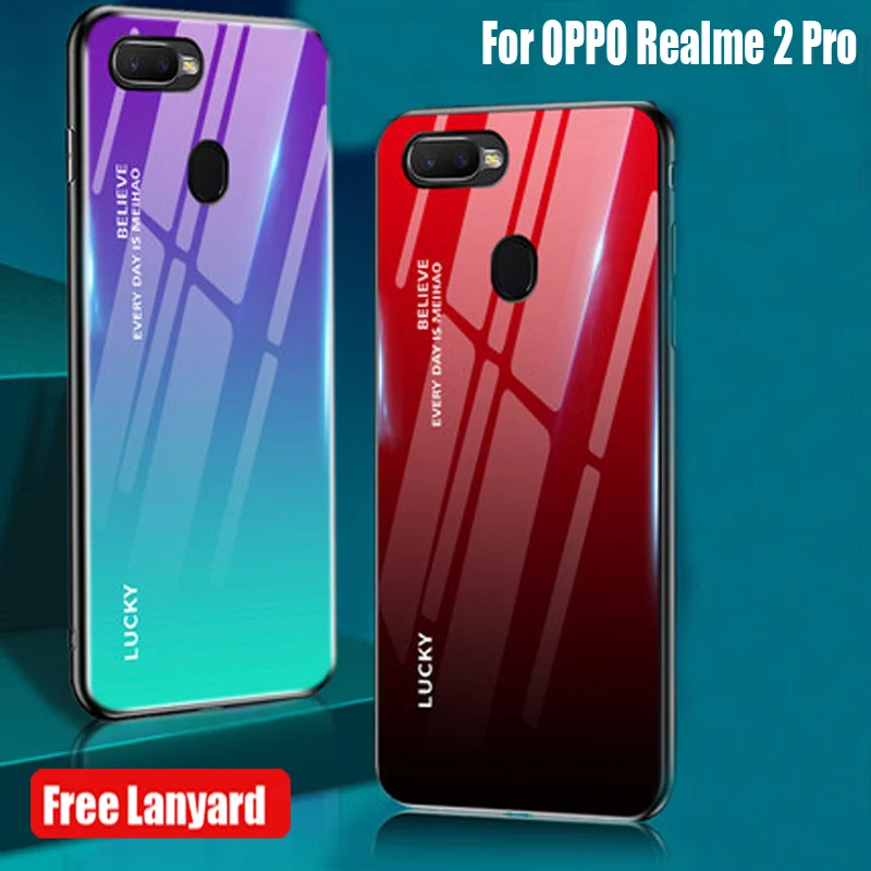 Чехол из закаленного стекла для OPPO Realme 2 Pro градиентный цвет синий луч Аврора