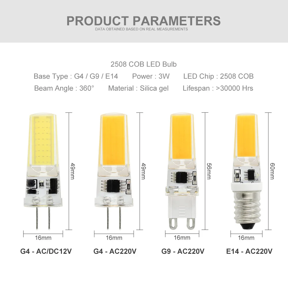 Светодиодный светильник G4 G9 E14 2 Вт 3 переменный/постоянный ток 12 В 220 COB SMD