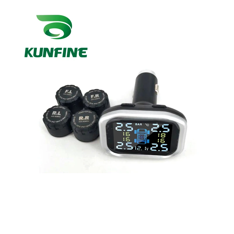 

KUNFINE Smart Car TPMS Tyre Pressure Monitoring System cigarette lighter Digital LCD Display Auto Security Alarm Systems