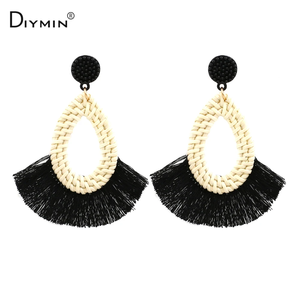Diyimin Новый Винтаж Этническая кисточкой серьги Мода чешского ротанга Knit Drop