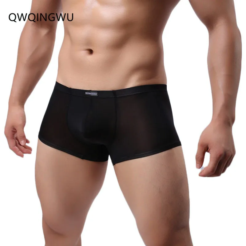 Мужские трусы боксеры Сетчатое нижнее белье сексуальные Cueca дышащие нейлоновые