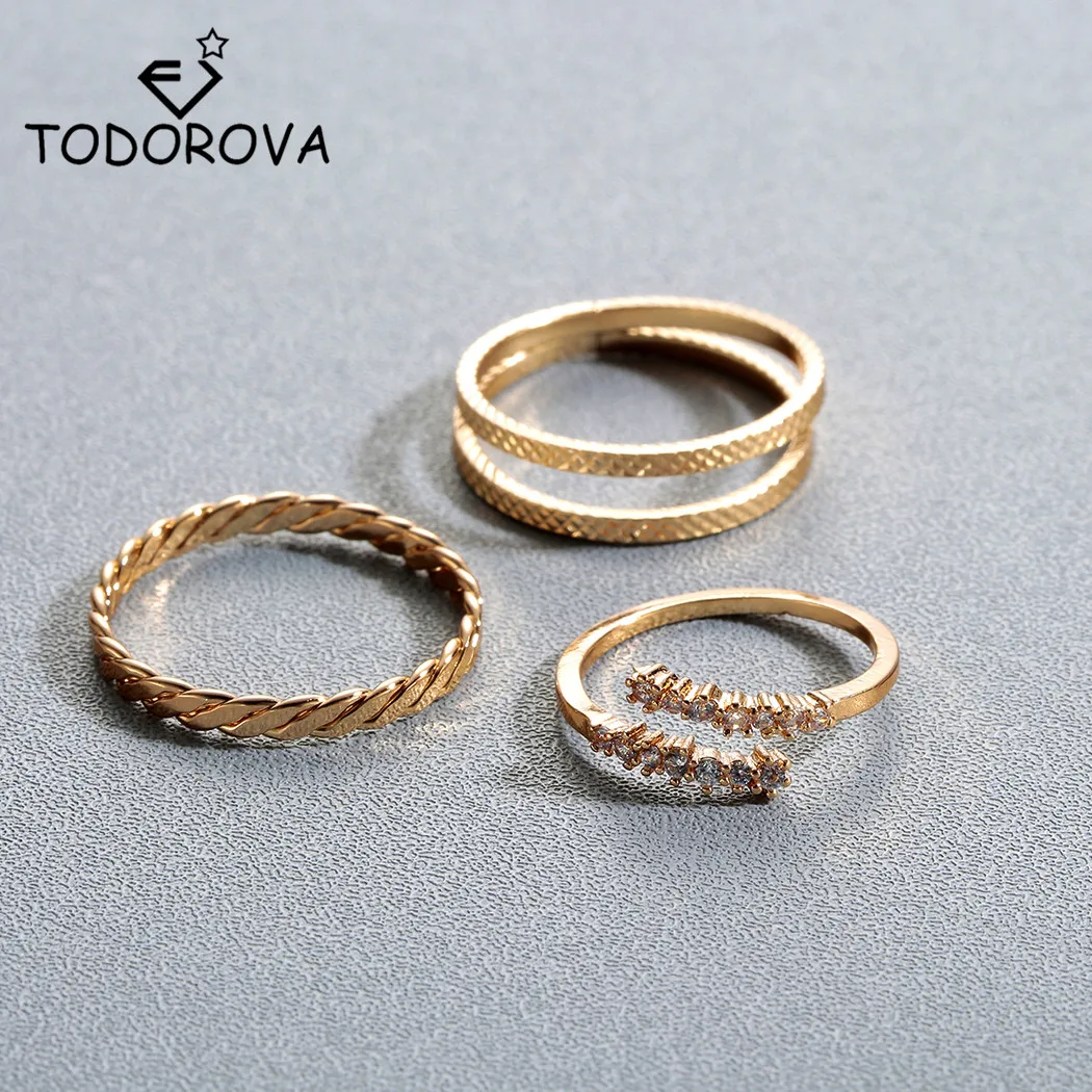 Todorova панк Anel Anillos золотого цвета стек над костяшками кольца для женщин Кристалл
