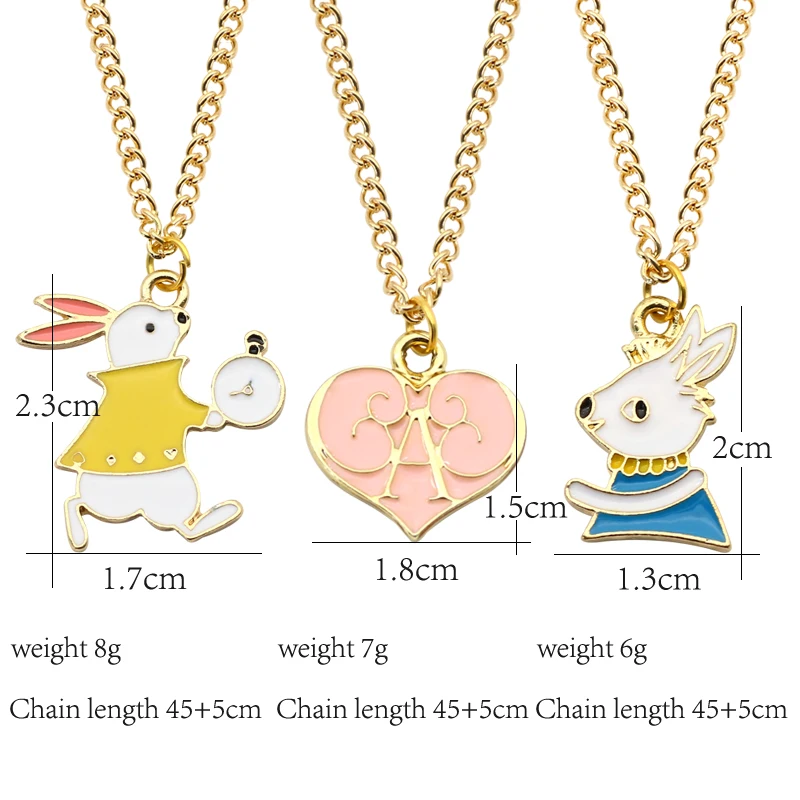 

Creative Cute Alice Rabbit Love Pendant Necklace Personality Colorful Cartoon Animal Jewelry Dripping Pendants Gift Ornaments