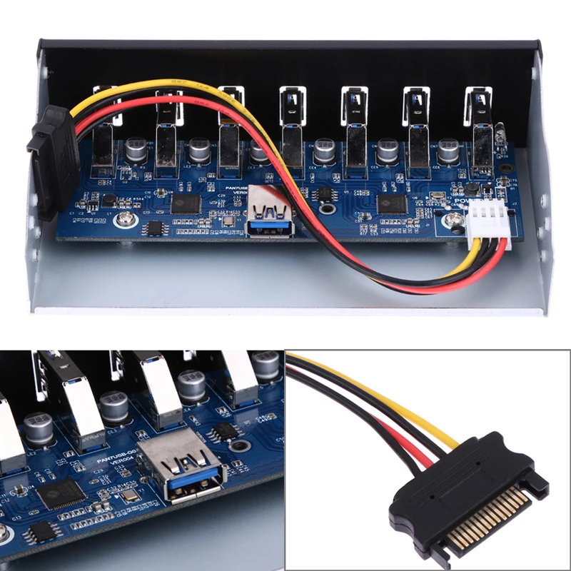 USB 3,0 7 Порты концентратор 5Gbs 5,2" CD-Встроенная память отсек для жесткого диска компакт-дисков Встроенная память спереди Панель для компьютера чехол+ USB 3,0 19-контактный разъем для Тип-A входящий штекер кабеля