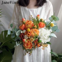 janevini vintage orange wedding flowers bridal bouquets 2019 artificial silk rose peony bridesmaids accessories fleur mariage