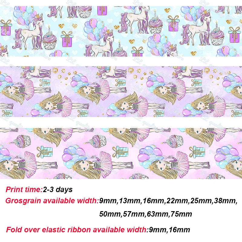 

New design unicorn ribbons Diy Hairbow headwear printed grosgrain ribbon gift decoration ribbon unicorn party accessorie50 yards