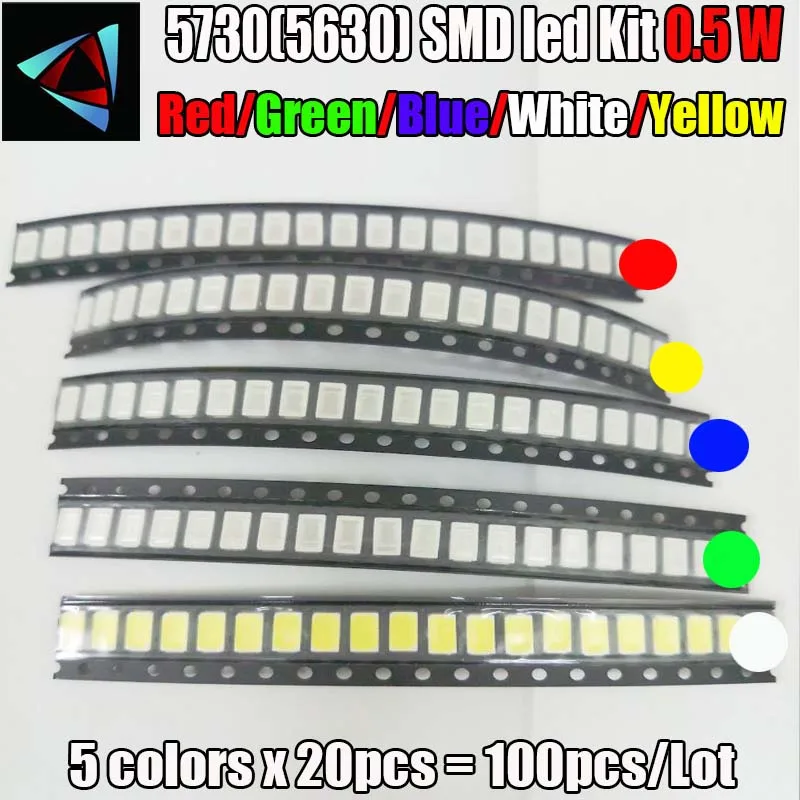 100 шт. = 5 цветов x 20 SMD 5730 5630 вт набор светодиодов в ассортименте комплект