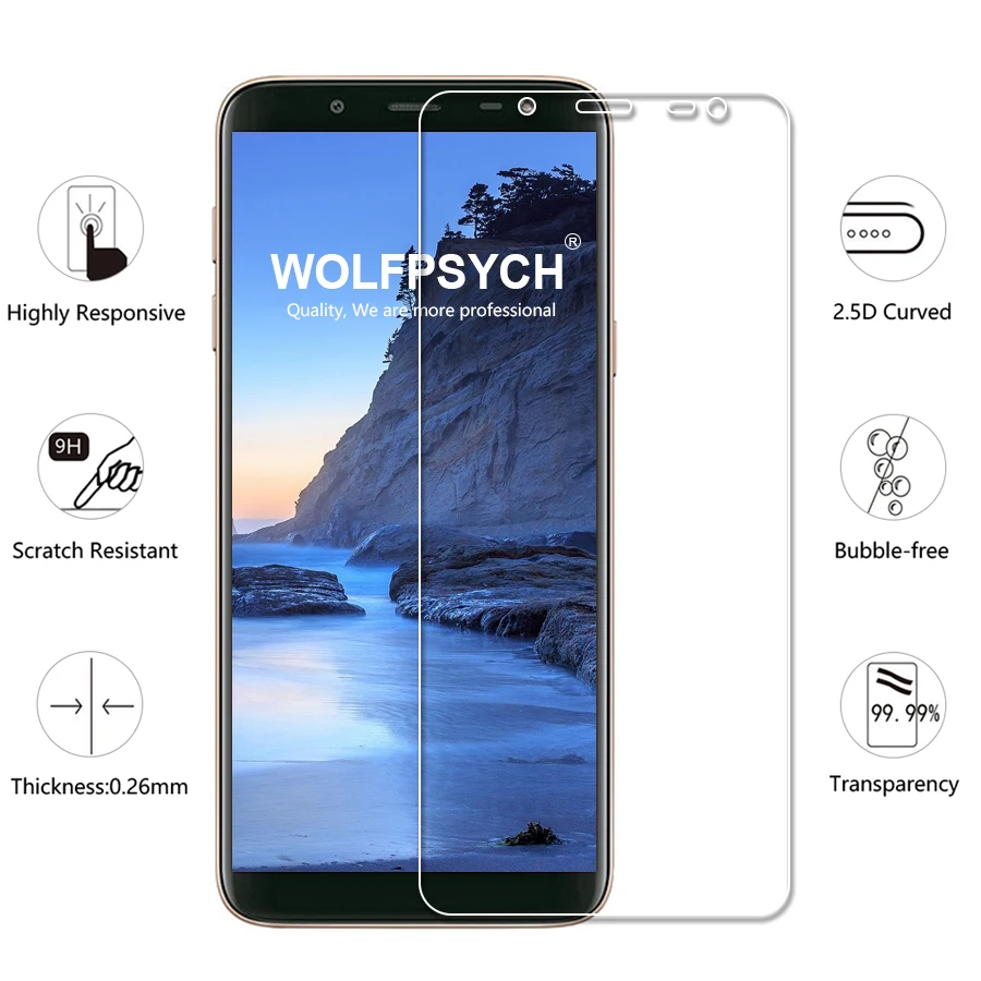 WOLFPSYCH 2.5D закаленное Стекло для samsung Galaxy J6 J8 Ясно Защитная пленка против царапин