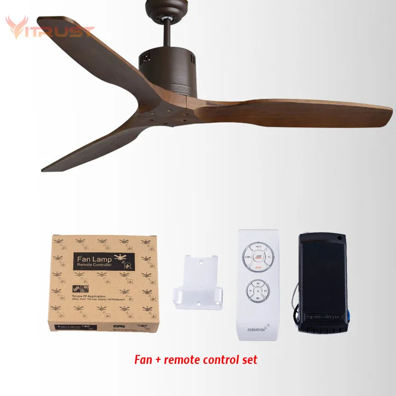 fan with RC 52 inch Nordic ceiling fan with Remote Control and 3 Wooden Blades Ceiling Fan creative vintage ceiling fan for dining room bedr - Цвет лезвия: fan with RC