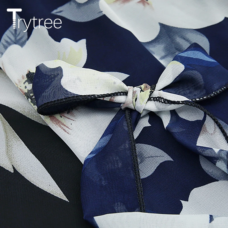 Trytree летняя Осенняя Повседневная Женская юбка из полиэстера с цветочным принтом с высокой талией и поясом с бантом трапециевидная юбка размера плюс юбки в пляжном стиле