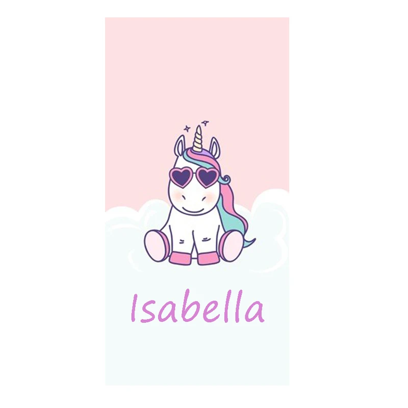 Милое детское персонализированное пляжное банное полотенце с единорогом