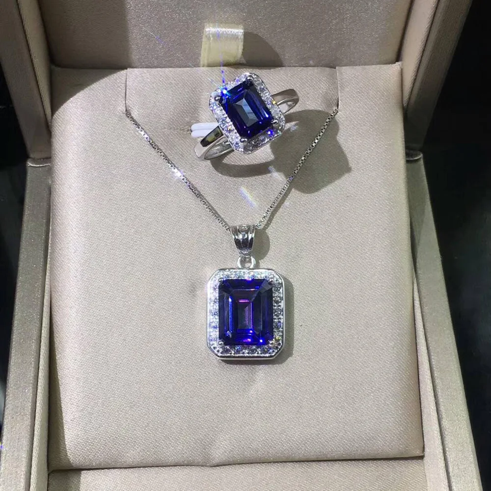 

Newest 100% 925 Sterling Silver Pendant Rectangle cut Natural Tanzanite Topaz Pendant Women jewelry Christmas gift without Chain