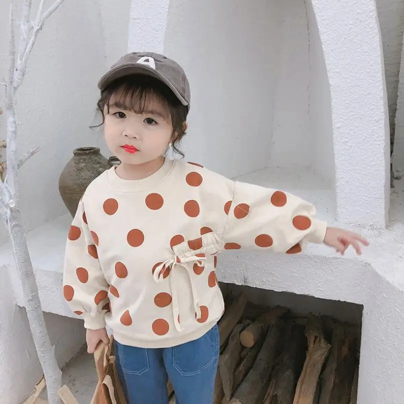 Весна-Осень 2019 футболки Свободные повседневные толстовки в горошек Детские