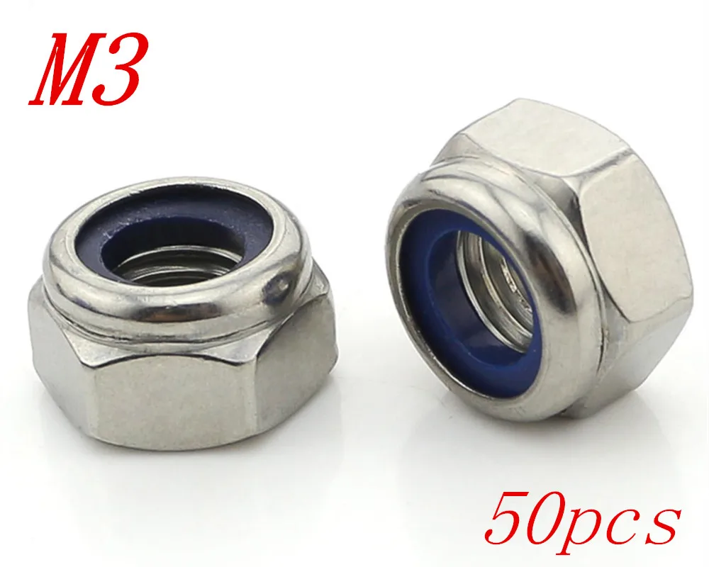 

Метрическая резьба M3 304, нержавеющая сталь, Шестигранная головка, нейлоновая вставка, стопорные гайки для зажима, 50 шт./лот, бесплатная доставка