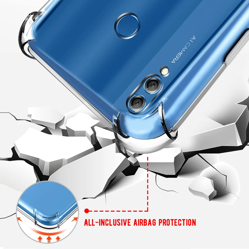 Силиконовый чехол с защитой от падения для Huawei Honor 8X Max 8C 10 9 8 Lite Play прозрачный