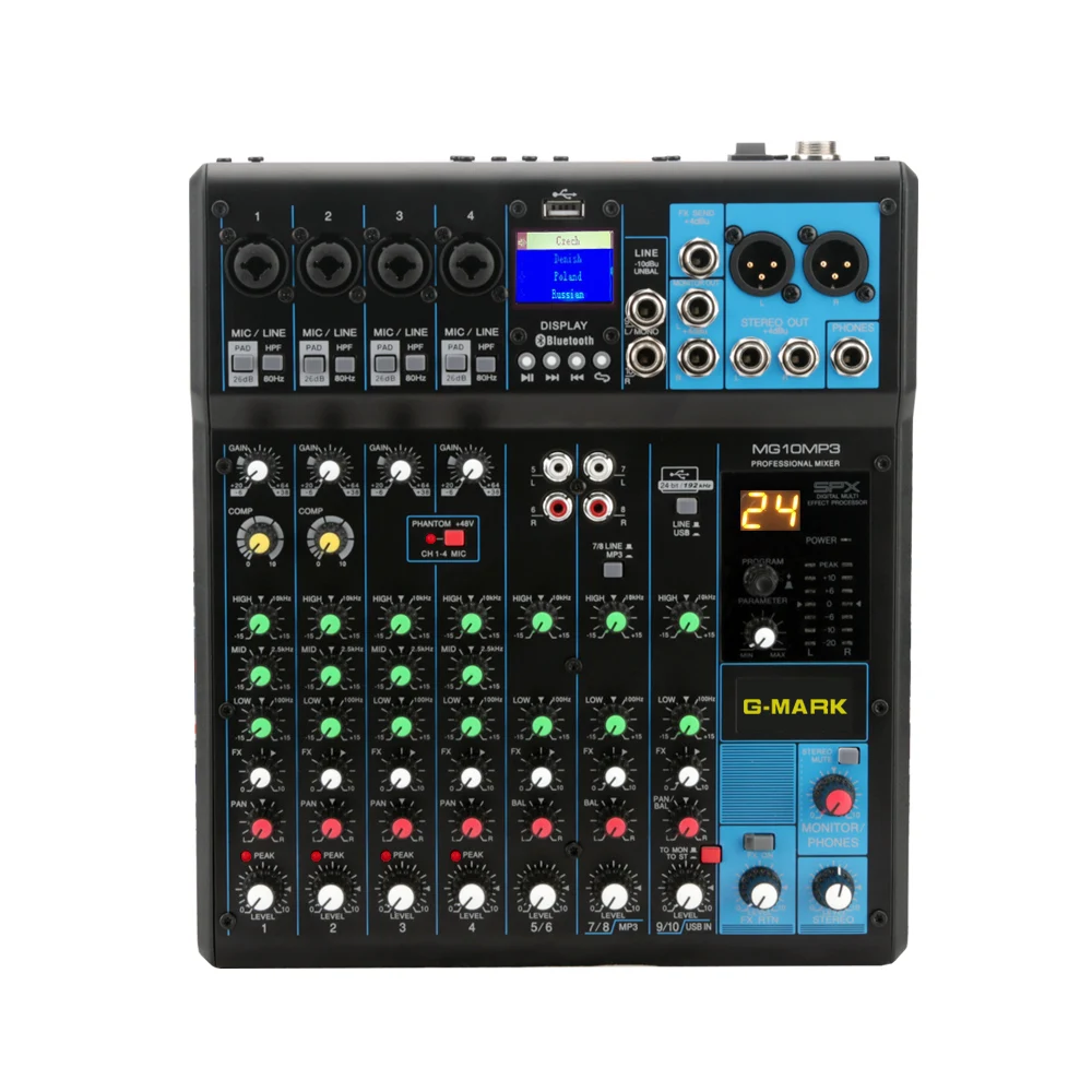 G-MARK MG10MP3 pemium 10-Вход микшер с микрофонными предусилителями и компрессоры